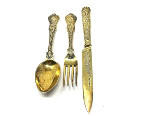 Antique georgian silver ornate embossed knife fork &amp; spoon London silver hallmarks 