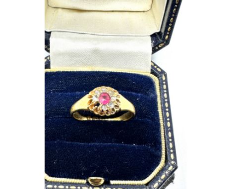 18ct gold antique old cut diamond &amp; ruby ring missing small rose diamond  as seen (3.8g) 