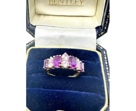 9ct gold purple sapphire &amp; pink gemstone dress ring (2.4g) 