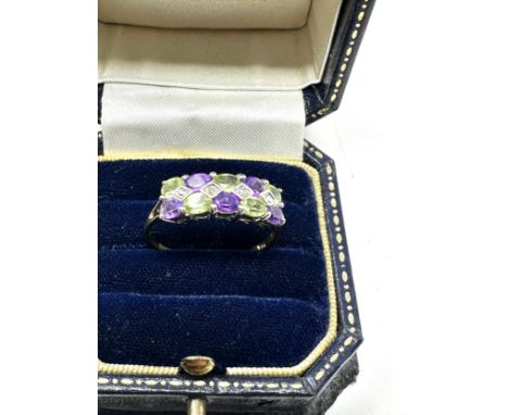 9ct gold diamond, peridot &amp; amethyst dress ring (2.2g) 