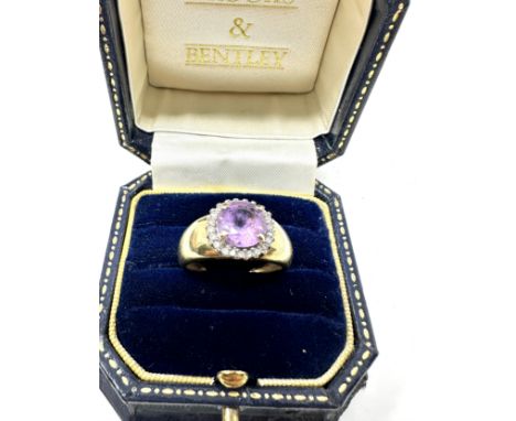 9ct gold diamond &amp; amethyst halo ring (3.8g) 