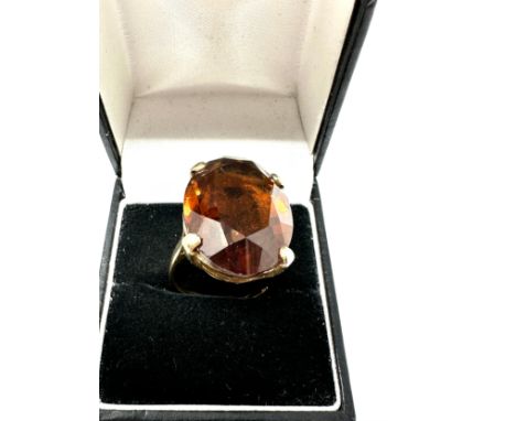 Heavy Chunky 9ct gold brown stone ring (10.4g) 