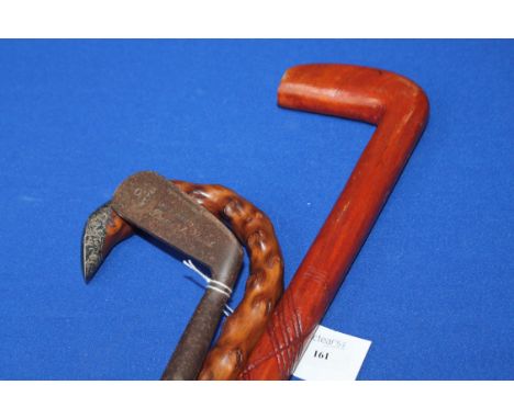 HICKORY SHAFTED GOLF CLUB
and a silver mounted walking stick and one other 