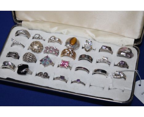 COLLECTION OF 26 SILVER DRESS RINGS
including paste, hardstone, amethyst, mother of pearl, etc