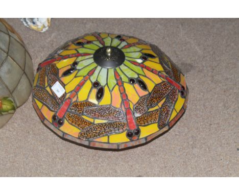 TWO LEADED GLASS LIGHT SHADES
one in the style of Tiffany