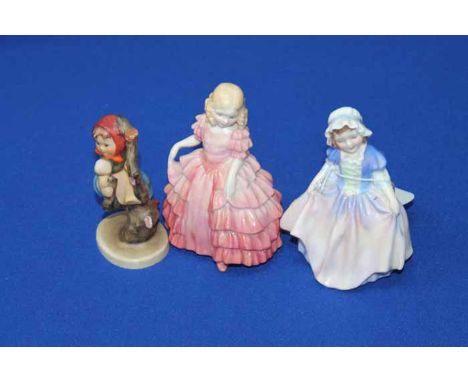 TWO ROYAL DOULTON GIRL FIGURES
including 'Dinky Do HN1678' and 'Rose HN1368' and a Goebel figure of a girl in a tree (damaged