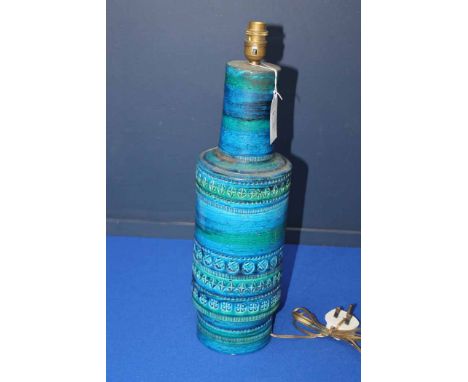 ITALIAN BITOSSI STUDIO POTTERY TABLE LAMP
in 'Rimini' blue glaze, of cylindrical form, with brass electrical light fitting, 4