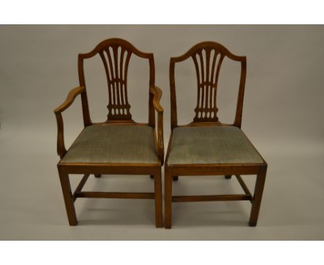 Set of eight (six plus two) George III provincial mahogany dining chairs with pierced splat backs, drop-in seats and square c