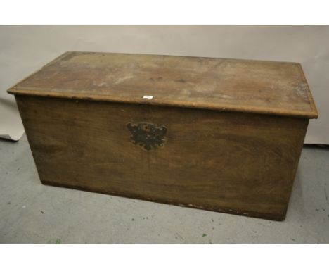 Large George II mahogany trunk with floral engraved gilt brass carrying handles and ornate escutcheon plate (for restoration)
