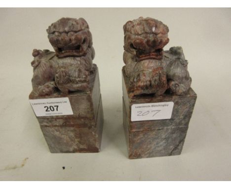 Pair of 19th Century Chinese carved soapstone scroll weights 