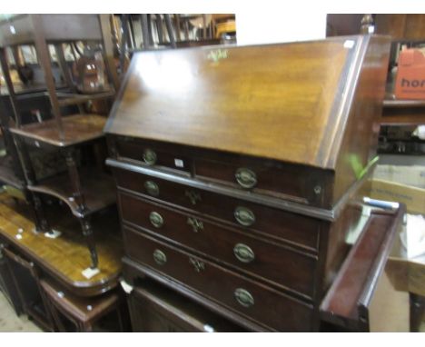 Mid 18th Century mahogany bureau, the fall front enclosing a fitted interior above two short and three long graduated drawers