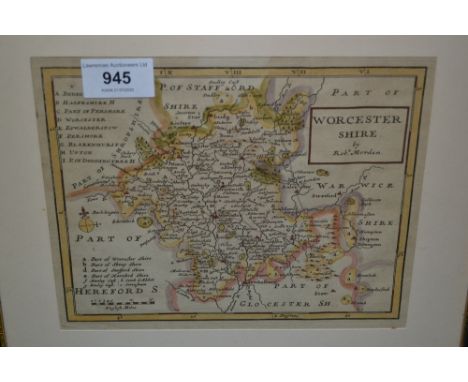 Small antique hand coloured map of Worcester by Morden and another similar 
