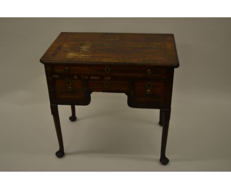 Unusual 18th Century rosewood lowboy, the moulded top crossbanded, line inlaid and banded in yew wood above a long drawer and
