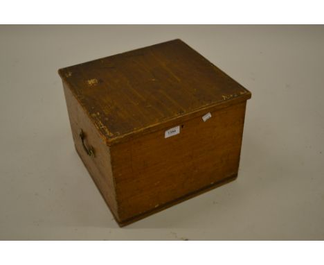 Small 19th Century stained pine trunk with hinged cover 