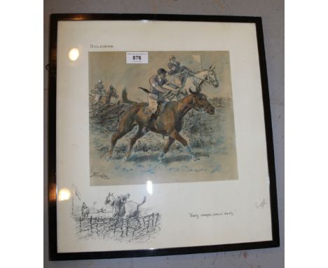 Snaffles (Charles Johnson Payne), signed hand coloured print, steeplechasing scene, 15.5ins x 15.25insIt does have a blind st