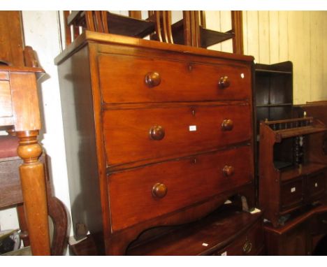 Small 19th Century mahogany straight front chest of three graduated drawers with knob handles on bracket feet 