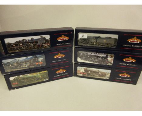 Group of six Bachmann 00 gauge model locomotives, V2 60800 ' Green Arrow ' (31-550), K3 2-6-0, 61823 (32-728), Fairburn tank 