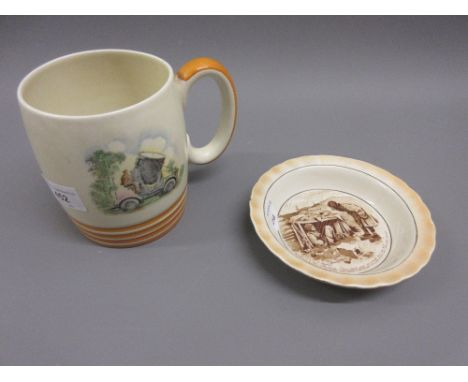 Shelley pottery mug transfer printed with a search light, units of the British Army and Royal Engineers motto verso, together