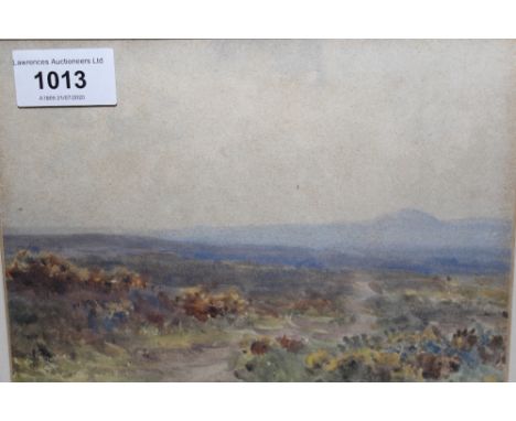 Gerald Ackermann, watercolour, an extensive moorland landscape, signed with initials, 5.5ins x 7.75ins, gilt framedPaper is d