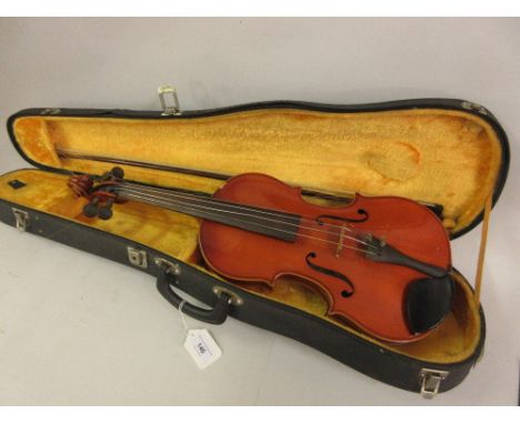 Modern Japanese Suzuki violin, copy of a Stradivarius with bow in a fitted casevarious cosmetic blemishes to the body - therw