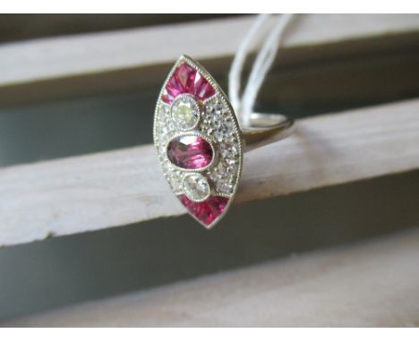 Platinum marquise ring set rubies and diamonds 