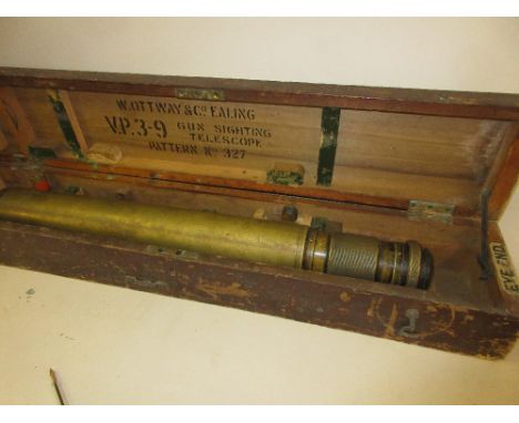 Cased military issue gun sighting telescope by W. Ottway and Co., Ealing, pattern No. 327, 22ins in length 