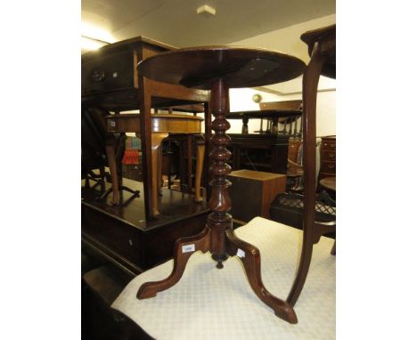 Victorian circular mahogany pedestal tripod table, together with an Edwardian mahogany and inlaid octagonal occasional table 