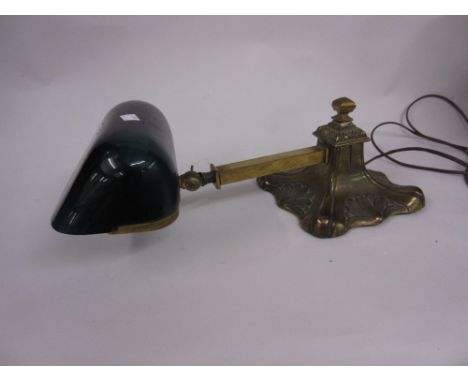 Emeralite, early 20th Century gilt brass Bankers lamp with green glass shadeThe lamp is complete 