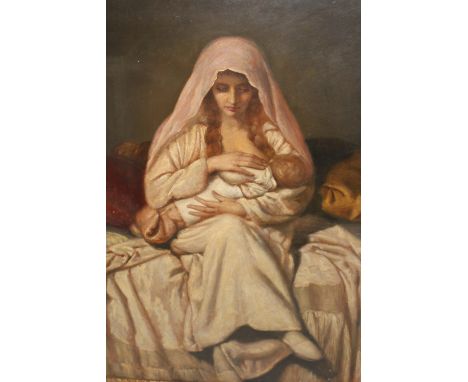 Attributed to Neville Lytton, oil on card, ' Maternity ', 41ins x 29ins, housed in a painted frameOverall in good condition, 
