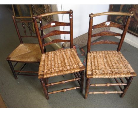18th Century elm ladder back side chair together with an elm ladder back side chair, an elm spindle back side chair and two g