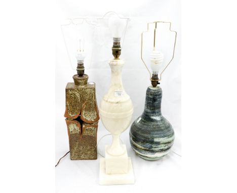 Two studio pottery table lamps with an Italian marble table lamp (3) 