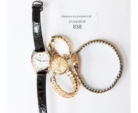 A gold cased Tissot bracelet watch and a Pulsar watch together with an 18ct cased watch (3) 