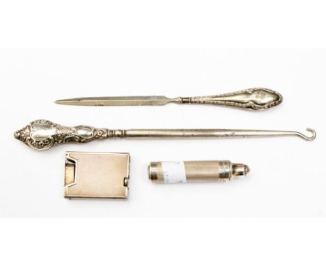 A George VI silver cased pocket torch, sponsor probably William Manton, Birmingham 1940, a silver cased lighter (af) London 1