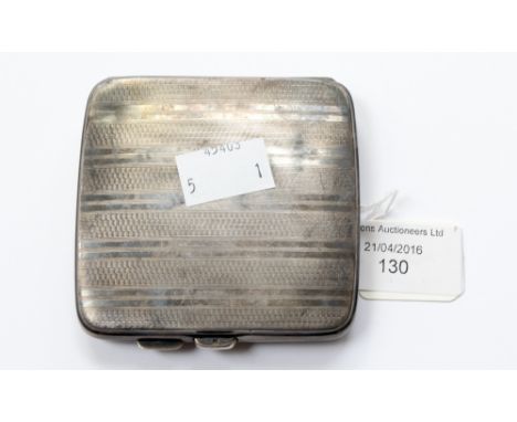 A George V silver cigarette case, Birmingham 1922, engine turned decoration, engraved initials, 110g/3.54ozt approx.