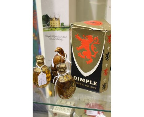Hiag Dimple whisky, boxed, 13.5fl oz, and two miniature bottles, all circa 1960, together with a Beneadgles whisky decanter, 