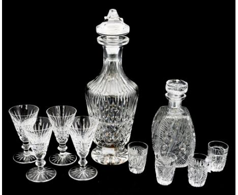 Cut glass including Waterford decanter and port glasses, cut liqueur set and beakers (10) 
