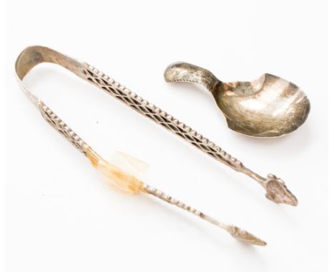 A George III silver caddy spoon, bright cut, Birmingham either 1795 or 1821, maker IT unidentified, together with a pair of c