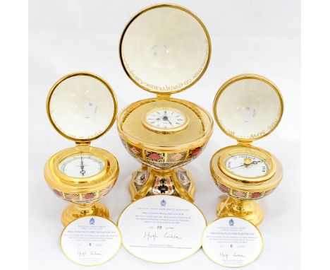 A Royal Crown Derby Millennium Globe Clock for Sinclairs,  22/1000 and matching Millennium Globe barometer and thermometer, 6