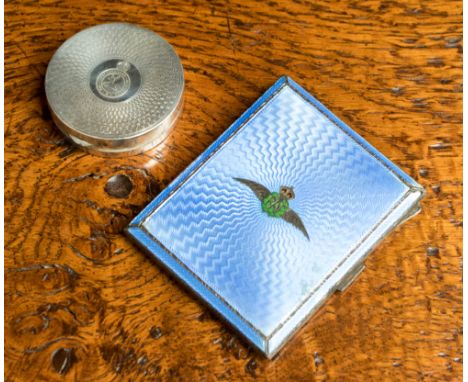 A Hertfordshire Regiment powder compact, Birmingham 1930, together with a RAF enamel and silver cigarette case, Birmingham 19
