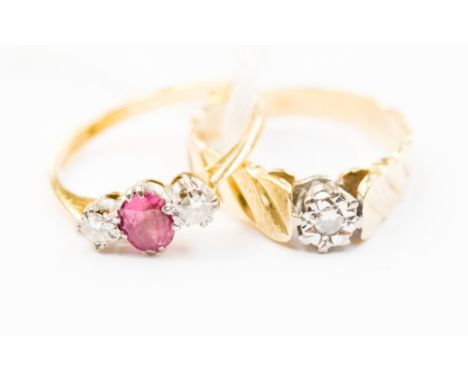 A ruby and diamond 18ct ring and an 18ct diamond solitaire ring total weight approx. 7.4g