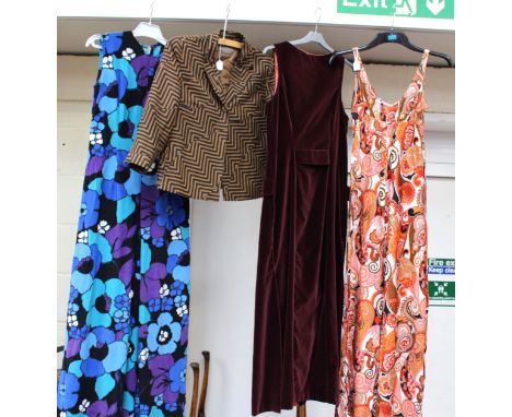 Two maxi dresses, one with long sleeves in jade multi-print and one paisley fitted long shift style dress, together with a 19