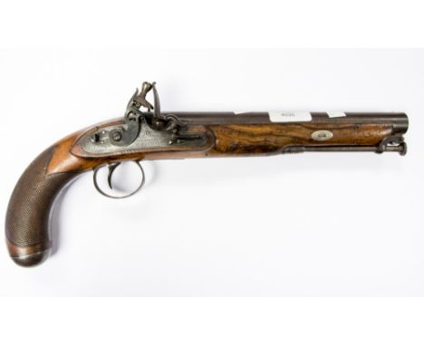 A 17 bore flintlock Officer's holster pistol bearing the name of Weatherhead, Walters & Co of Derby, this company is listed a