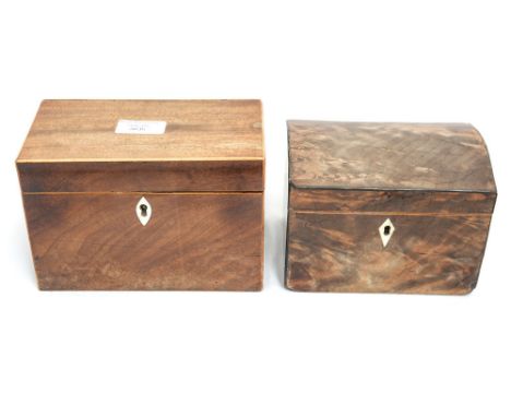 A George III mahogany tea caddy, together with another 19th Century mahogany tea caddy (2)