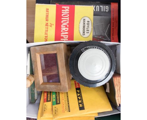 Box of photographic printing equipement to include roller and plates etc.