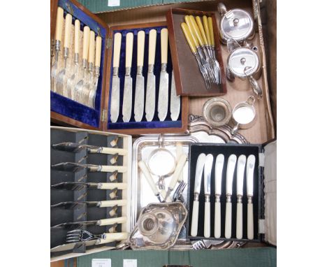 Four boxes of flatware with an EPNS tea service etc (one box)