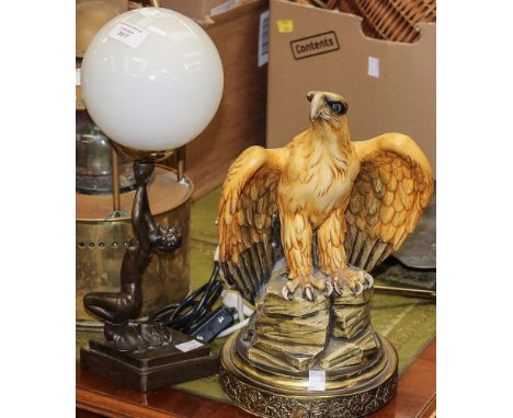 A contemporary Art Deco style lady holding a lamp, with a bird of prey lamp (2)