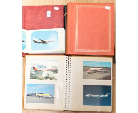 Five albums of aircraft postcards featuring jet airliners from the 1970s. Trident, Tristar, DC10, IL76, etc.