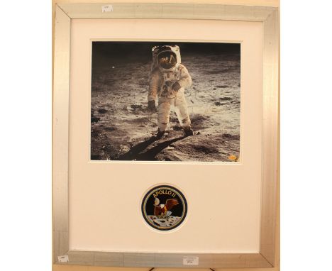 Aldrin, Buzz, framed and signed photo with Apollo 11 patch, with certificate 