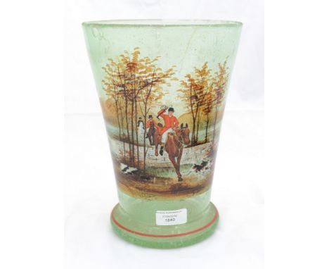 A large vase with over painted transfer print of a hunting scene, mid 20th Century 