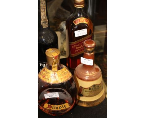 Johnnie Walker Red Label, litre bottle, Haig Dimple, circa 1960s and Bells decanter 37.5cl (3) 